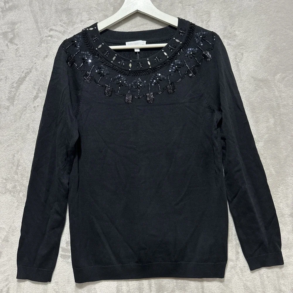 RSVP by Talbots Sequin Beaded‎ Pullover Sweater Size M Black NWT